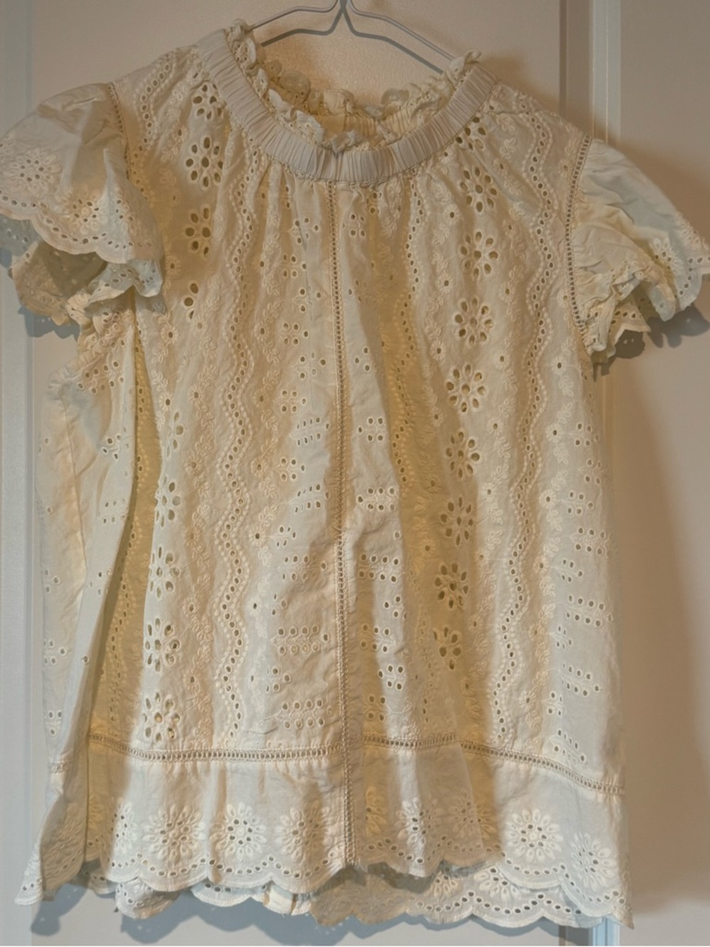 Jennifer & Grace Cream Eyelet Lace Short Sleeve Blouse 1X